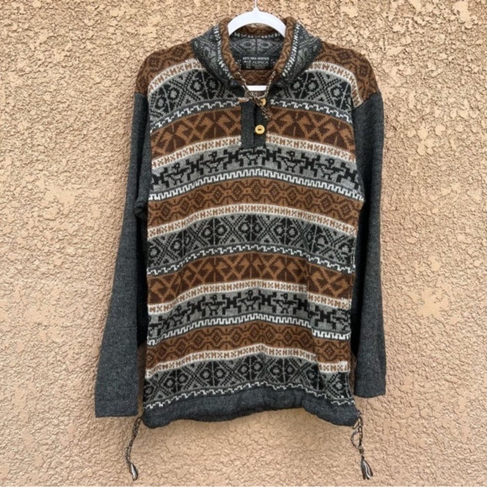 Arte Inka-Berfass 100% Alpaca wool knitted sweater with wood‎ buttons gorpcore